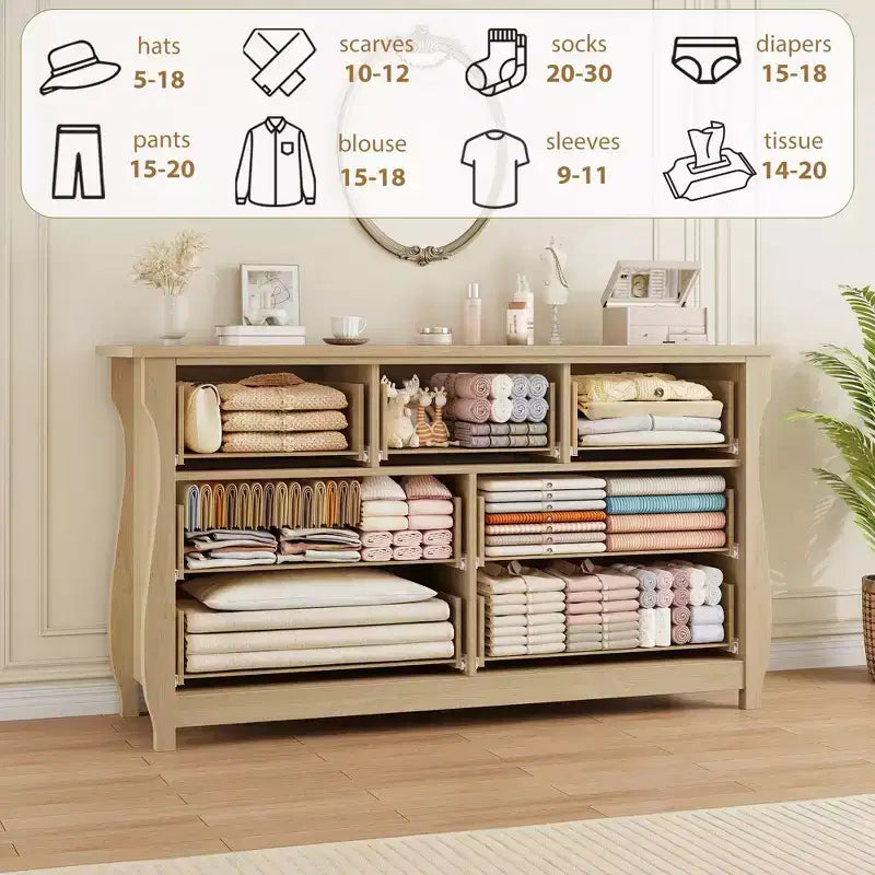 Cassettiera a 6/7 Cassetti - Cassettiera Alta Boho con Gambe Curve, Dettagli in Rattan e Mobile Contenitore Indipendente per Soggiorno, Camera da Letto, Ingresso