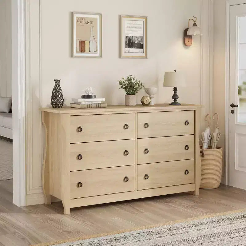 Cassettiera a 6/7 Cassetti - Cassettiera Alta Boho con Gambe Curve, Dettagli in Rattan e Mobile Contenitore Indipendente per Soggiorno, Camera da Letto, Ingresso
