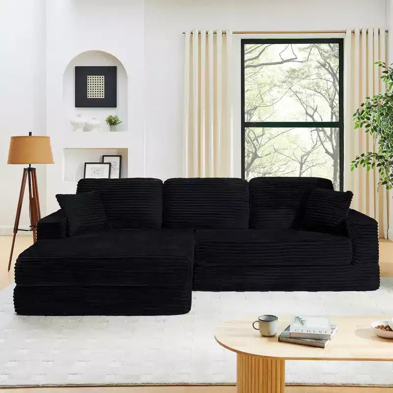 Seduta sinistra divano, Divano componibile a L, Divano componibile compresso in stile moderno minimalista in velluto a coste, Si trasforma in letto, Camera da letto