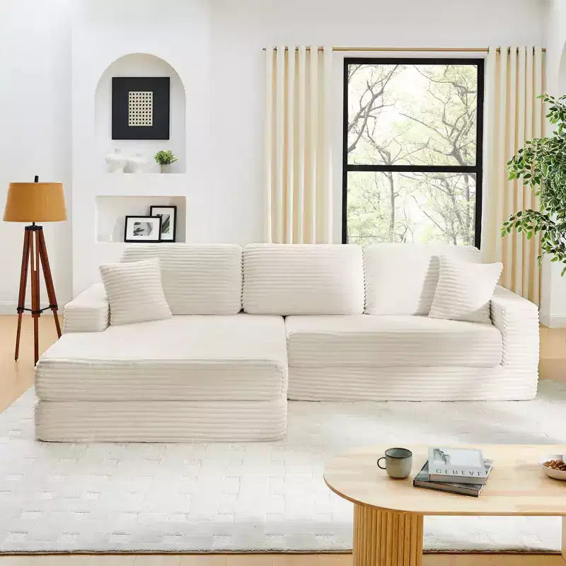 Seduta sinistra divano, Divano componibile a L, Divano componibile compresso in stile moderno minimalista in velluto a coste, Si trasforma in letto, Camera da letto