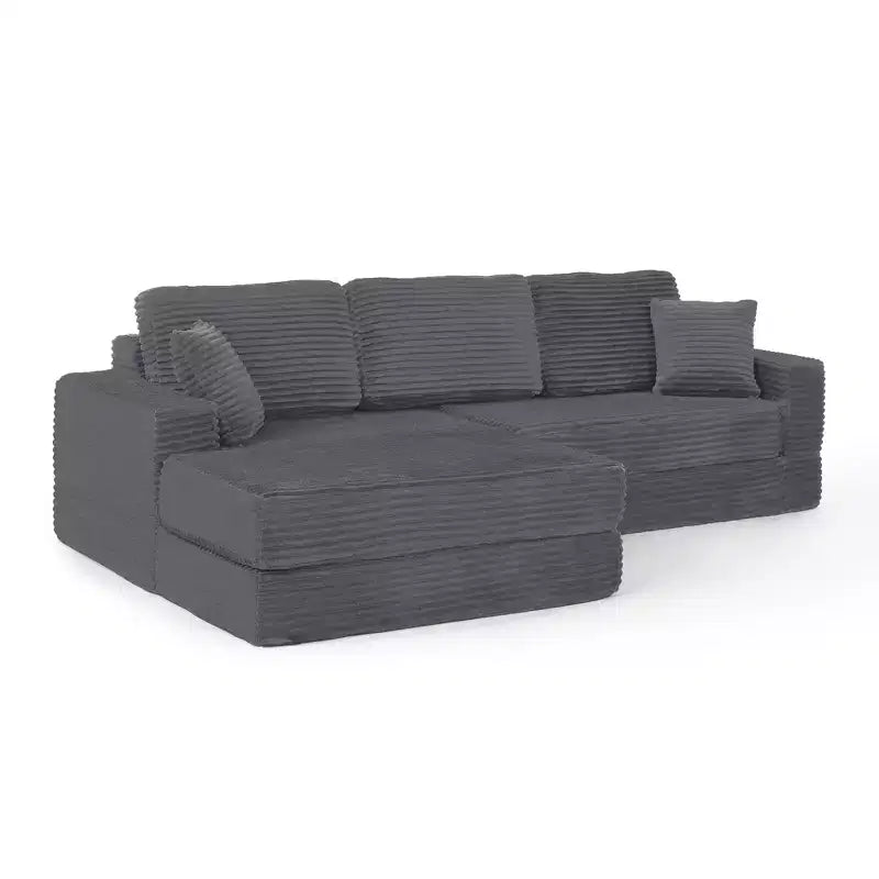 Seduta sinistra divano, Divano componibile a L, Divano componibile compresso in stile moderno minimalista in velluto a coste, Si trasforma in letto, Camera da letto