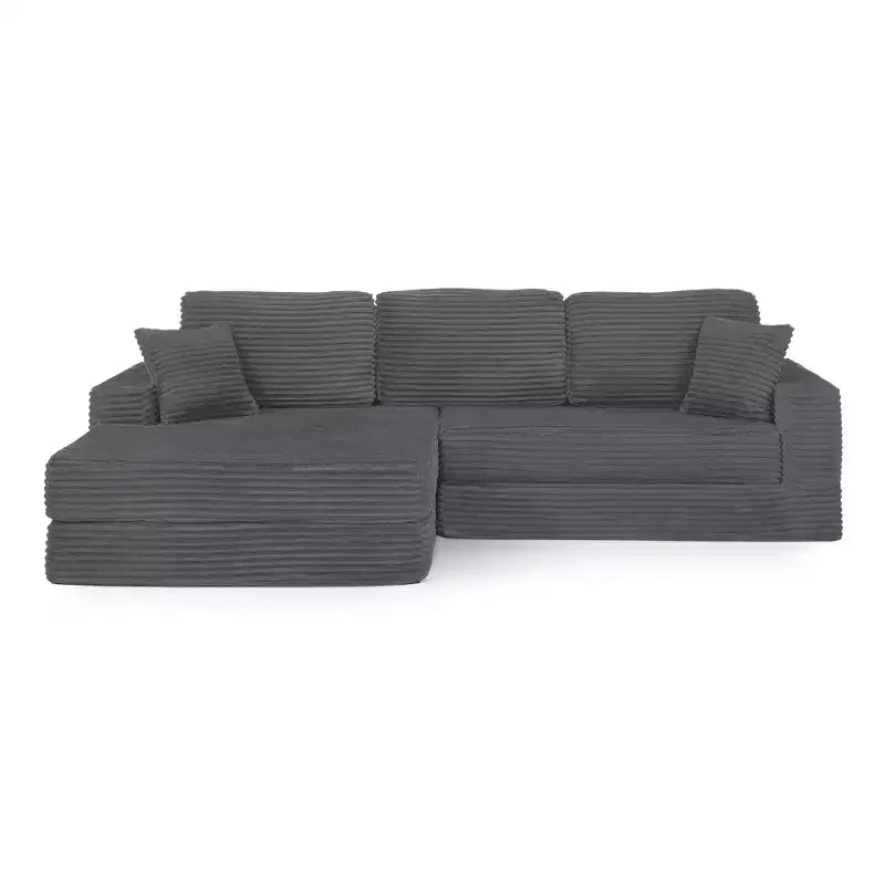 Seduta sinistra divano, Divano componibile a L, Divano componibile compresso in stile moderno minimalista in velluto a coste, Si trasforma in letto, Camera da letto