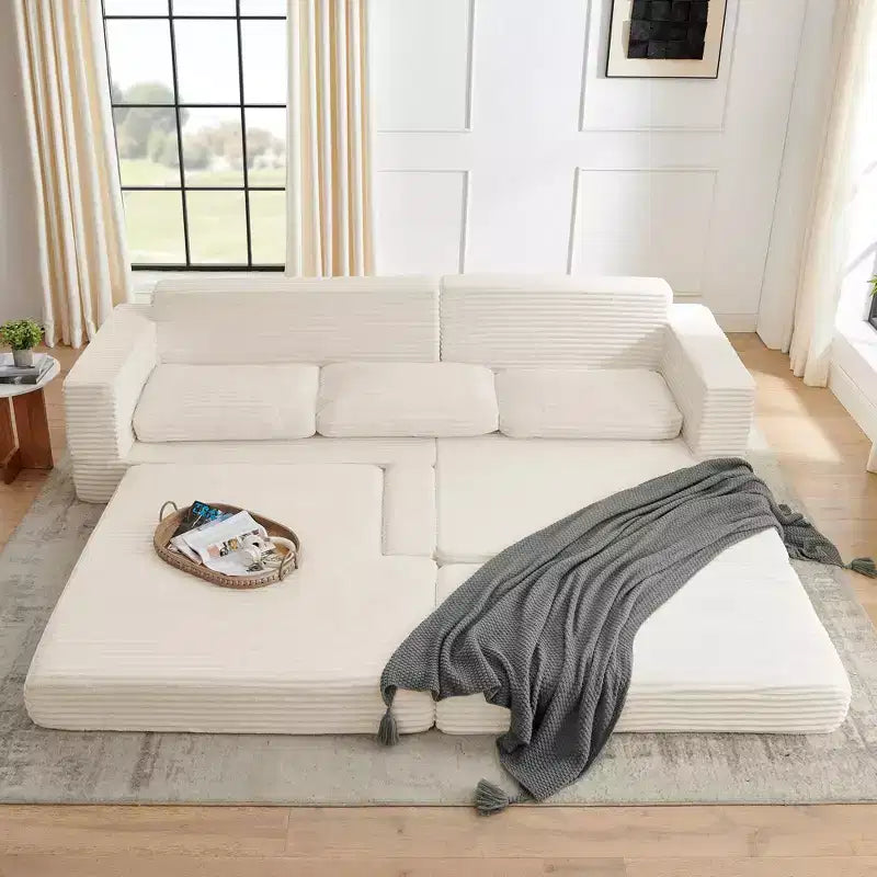Seduta sinistra divano, Divano componibile a L, Divano componibile compresso in stile moderno minimalista in velluto a coste, Si trasforma in letto, Camera da letto