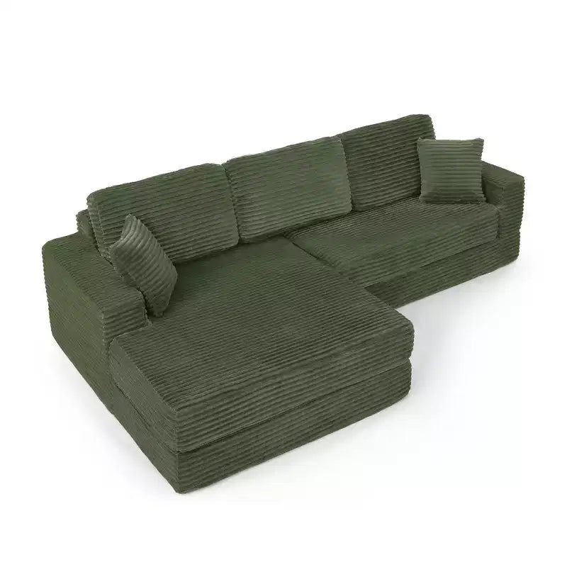 Seduta sinistra divano, Divano componibile a L, Divano componibile compresso in stile moderno minimalista in velluto a coste, Si trasforma in letto, Camera da letto