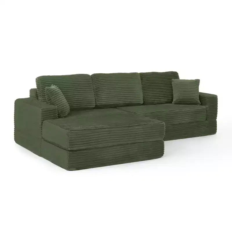 Seduta sinistra divano, Divano componibile a L, Divano componibile compresso in stile moderno minimalista in velluto a coste, Si trasforma in letto, Camera da letto