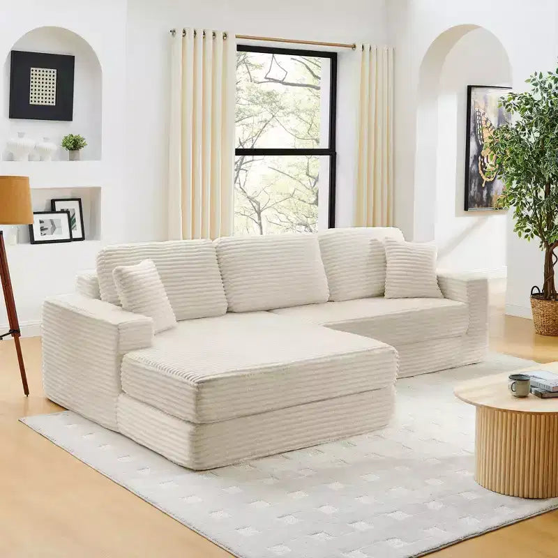 Seduta sinistra divano, Divano componibile a L, Divano componibile compresso in stile moderno minimalista in velluto a coste, Si trasforma in letto, Camera da letto