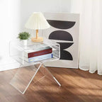Comodino in acrilico trasparente Acekool 17,7L x 11,8P x 15,4H, tavolino moderno minimalista con gambe triangolari, nessun assemblaggio richiesto