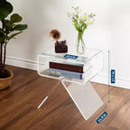 Comodino in acrilico trasparente Acekool 17,7L x 11,8P x 15,4H, tavolino moderno minimalista con gambe triangolari, nessun assemblaggio richiesto