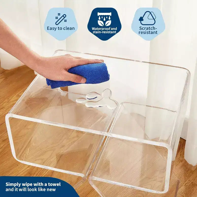 Comodino in acrilico trasparente Acekool 17,7L x 11,8P x 15,4H, tavolino moderno minimalista con gambe triangolari, nessun assemblaggio richiesto