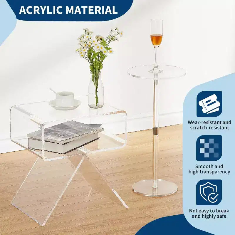 Comodino in acrilico trasparente Acekool 17,7L x 11,8P x 15,4H, tavolino moderno minimalista con gambe triangolari, nessun assemblaggio richiesto