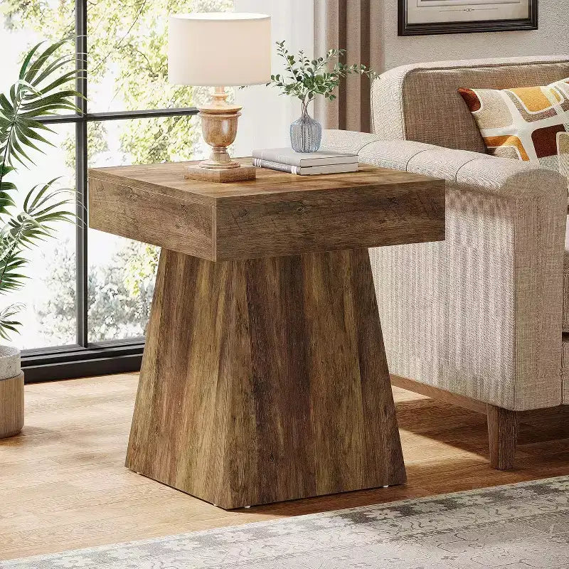 Tavolino, Tavolino quadrato rustico con base ampia, Comodino da fattoria accanto al letto, Accanto alla poltrona