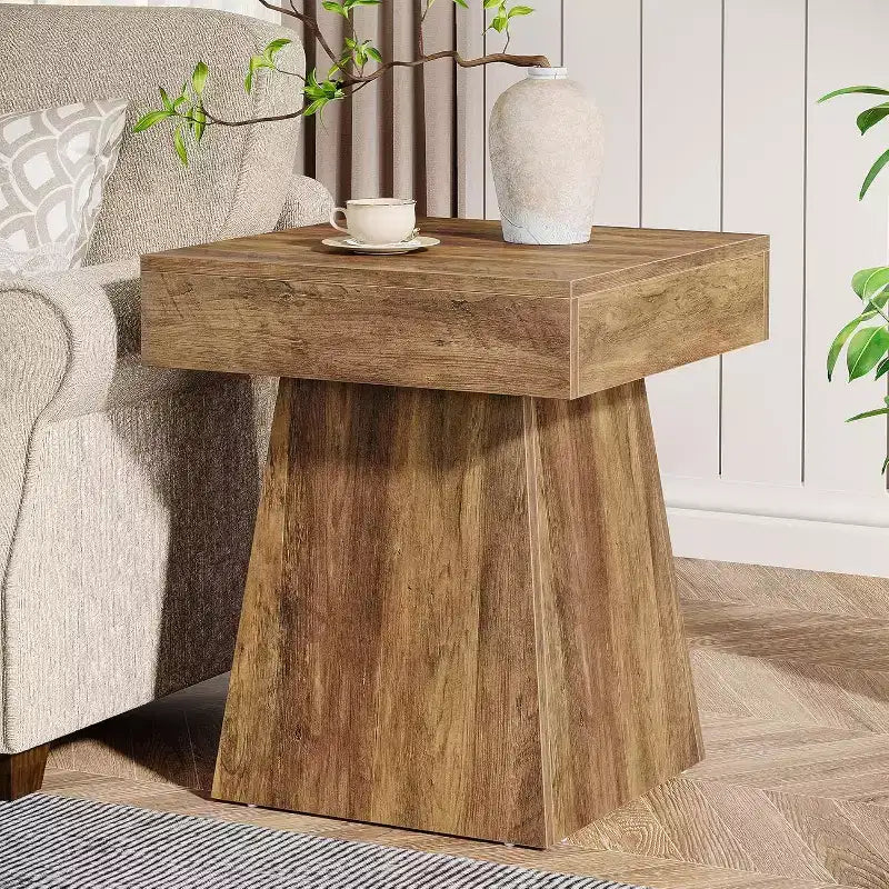 Tavolino, Tavolino quadrato rustico con base ampia, Comodino da fattoria accanto al letto, Accanto alla poltrona