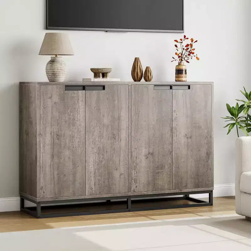 Credenza Buffet, Mobile Contenitore Moderno da Cucina da 55" con 2 Cassetti e 4 Ante