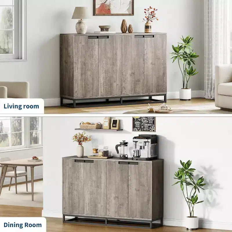 Credenza Buffet, Mobile Contenitore Moderno da Cucina da 55" con 2 Cassetti e 4 Ante