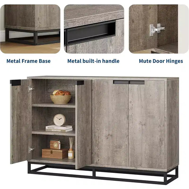 Credenza Buffet, Mobile Contenitore Moderno da Cucina da 55" con 2 Cassetti e 4 Ante