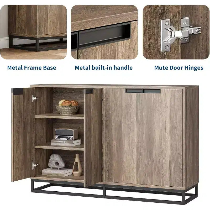 Credenza Buffet, Mobile Contenitore Moderno da Cucina da 55" con 2 Cassetti e 4 Ante