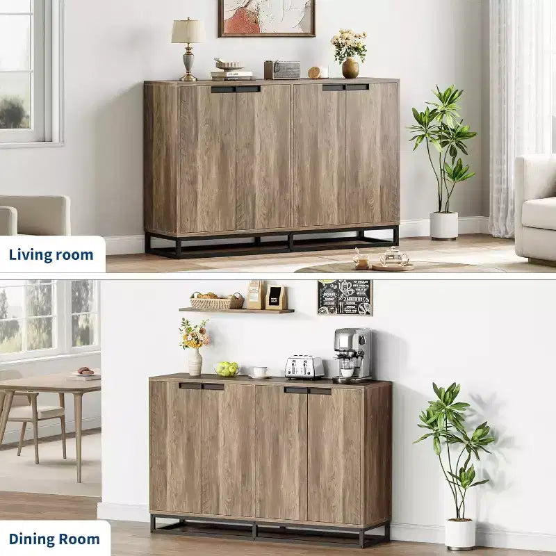 Credenza Buffet, Mobile Contenitore Moderno da Cucina da 55" con 2 Cassetti e 4 Ante