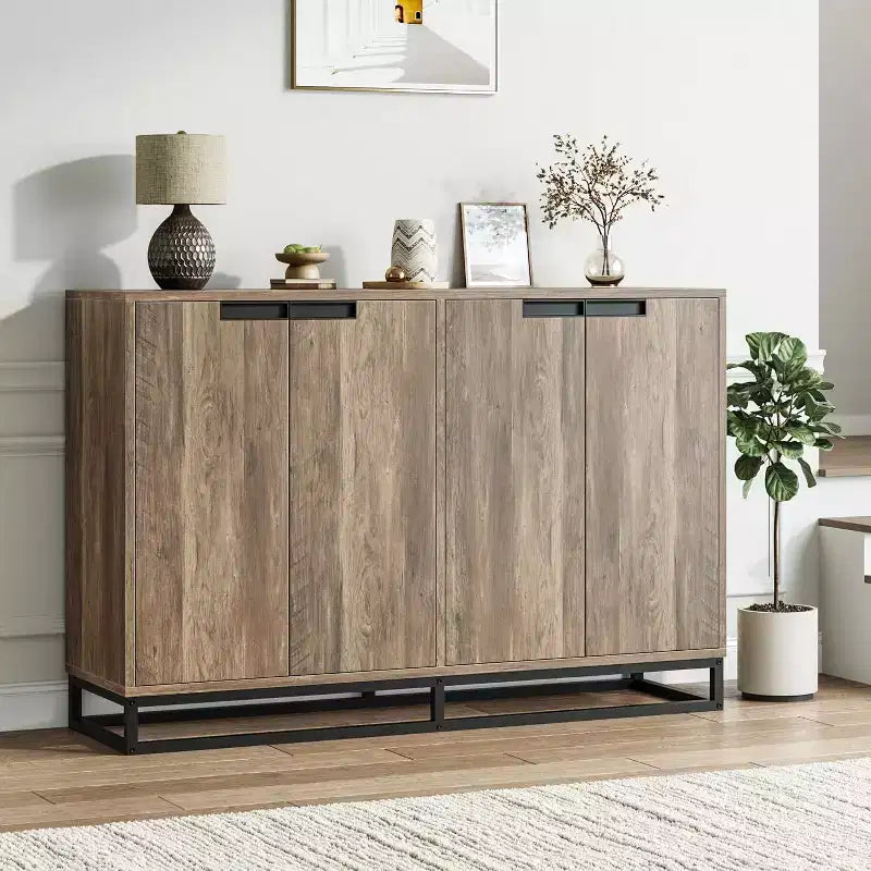 Credenza Buffet, Mobile Contenitore Moderno da Cucina da 55" con 2 Cassetti e 4 Ante