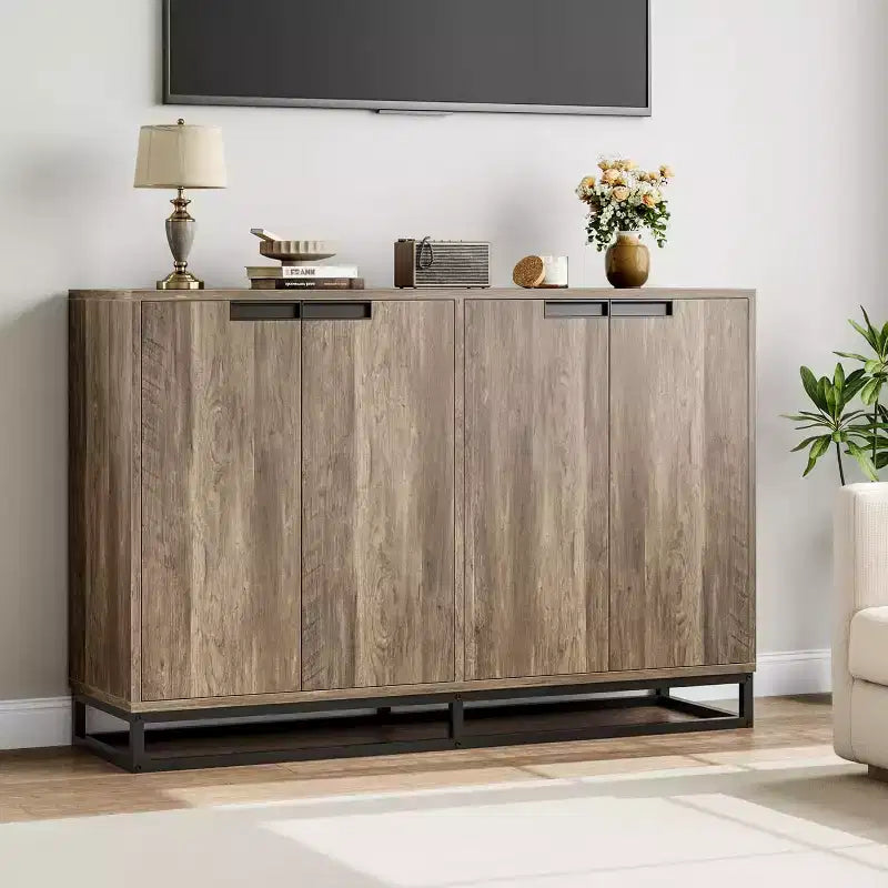 Credenza Buffet, Mobile Contenitore Moderno da Cucina da 55" con 2 Cassetti e 4 Ante
