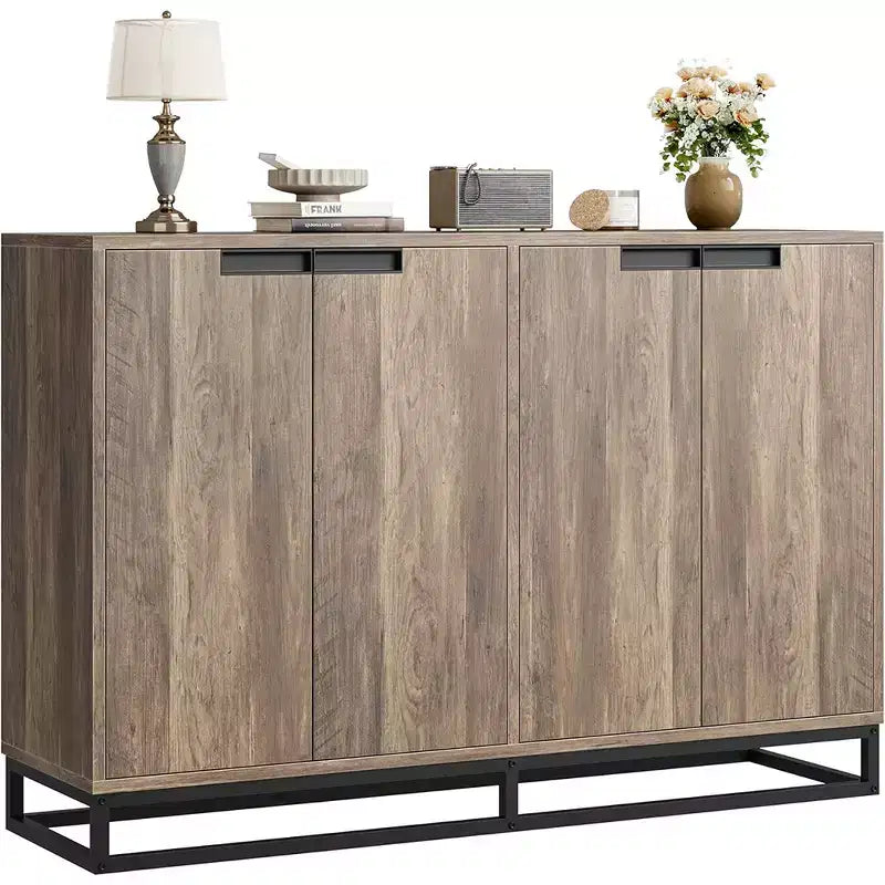 Credenza Buffet, Mobile Contenitore Moderno da Cucina da 55" con 2 Cassetti e 4 Ante
