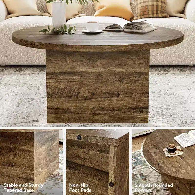 Tavolino da caffè rotondo Dyonery, in legno composito, 89 cm, per soggiorno, tavolino da tè/cocktail basso, bianco