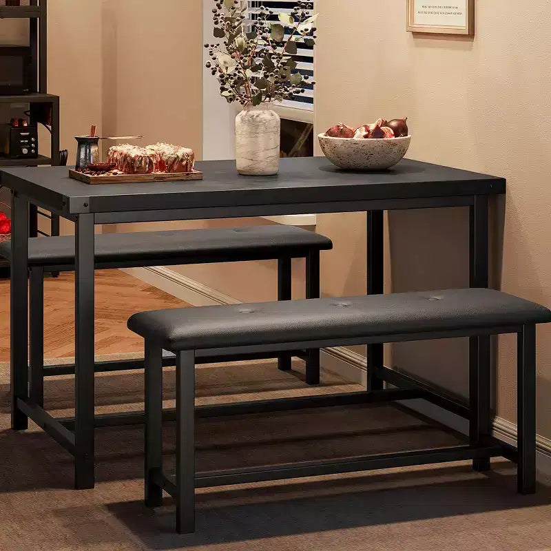 Set Tavolo da Pranzo Acekool con 2 Panche Imbottite, Tavolo Salvaspazio per Appartamento o Sala da Pranzo