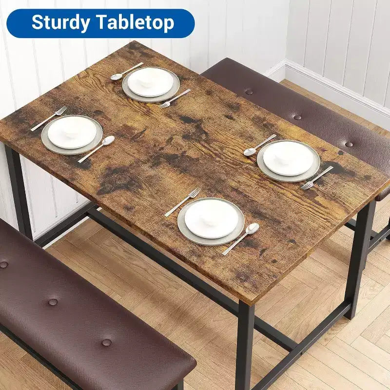 Set Tavolo da Pranzo Acekool con 2 Panche Imbottite, Tavolo Salvaspazio per Appartamento o Sala da Pranzo