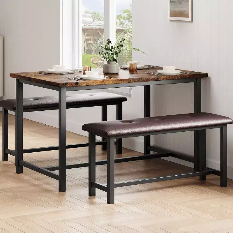 Set Tavolo da Pranzo Acekool con 2 Panche Imbottite, Tavolo Salvaspazio per Appartamento o Sala da Pranzo