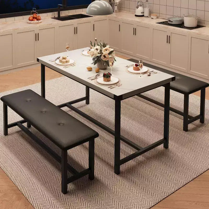 Set Tavolo da Pranzo Acekool con 2 Panche Imbottite, Tavolo Salvaspazio per Appartamento o Sala da Pranzo