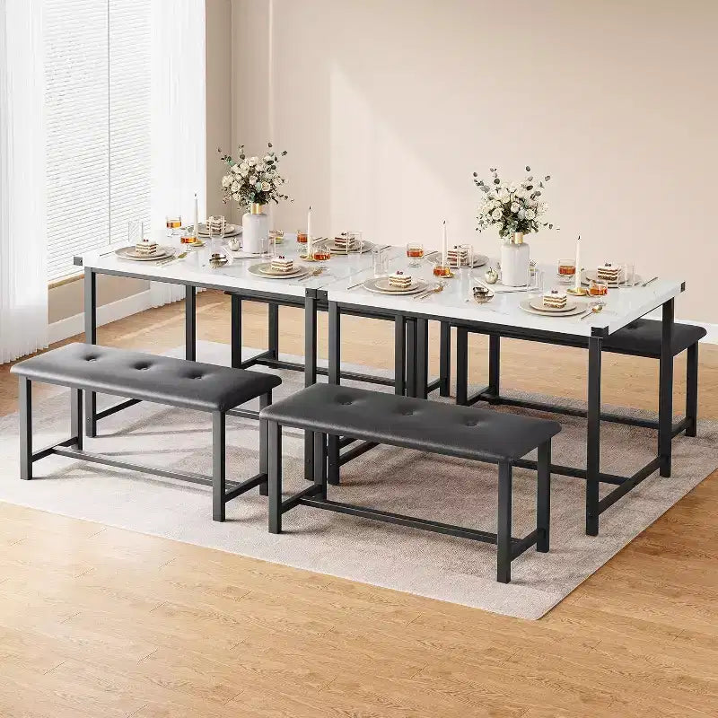 Set Tavolo da Pranzo Acekool con 2 Panche Imbottite, Tavolo Salvaspazio per Appartamento o Sala da Pranzo