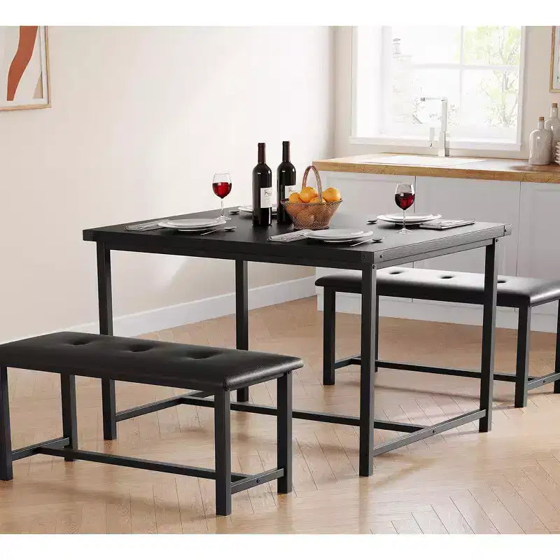 Set Tavolo da Pranzo Acekool con 2 Panche Imbottite, Tavolo Salvaspazio per Appartamento o Sala da Pranzo