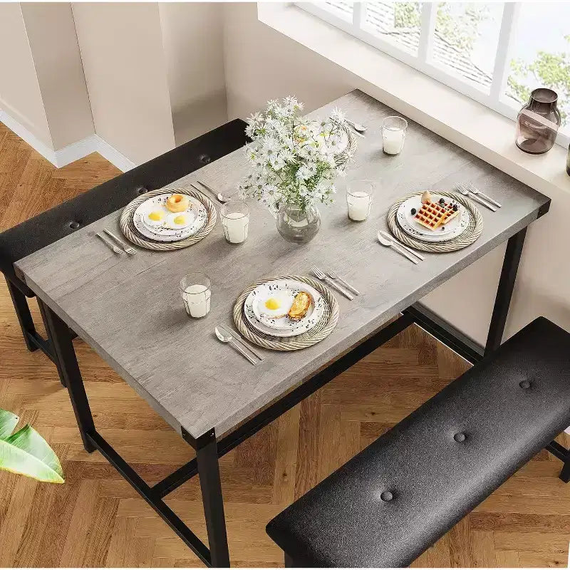 Set Tavolo da Pranzo Acekool con 2 Panche Imbottite, Tavolo Salvaspazio per Appartamento o Sala da Pranzo