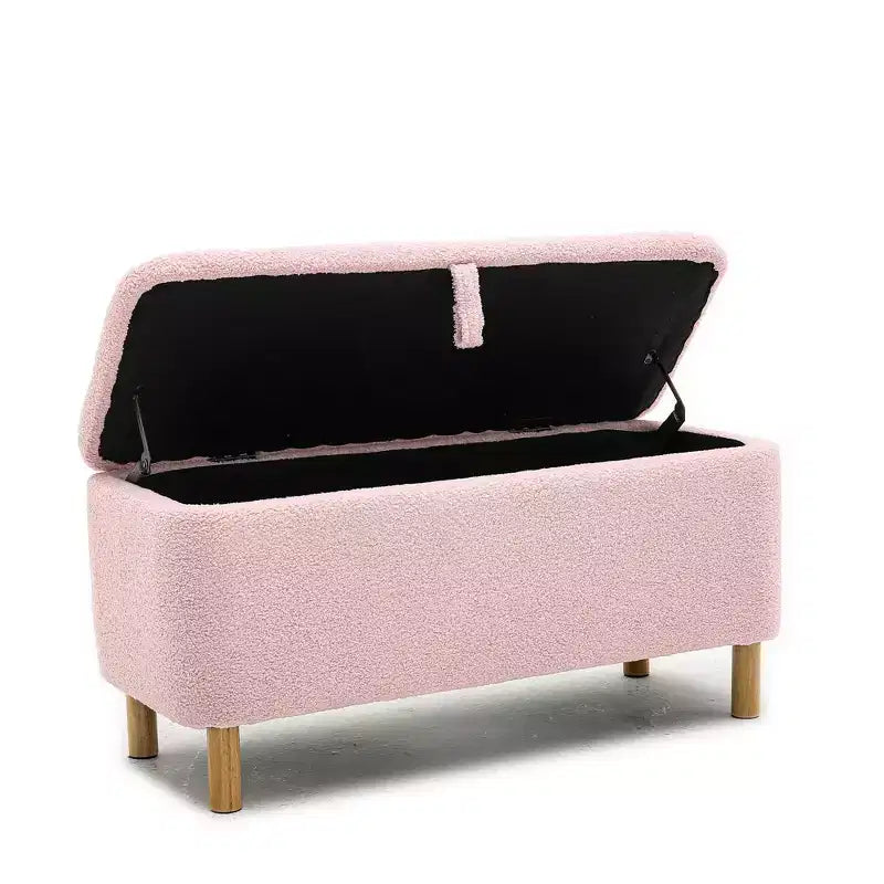 Panca Pouf Contenitore Okak Moderna con Apertura a Tirare, Comoda in Tessuto Bouclé, Pouf Contenitore Imbottito per Camera da Letto, Ingresso