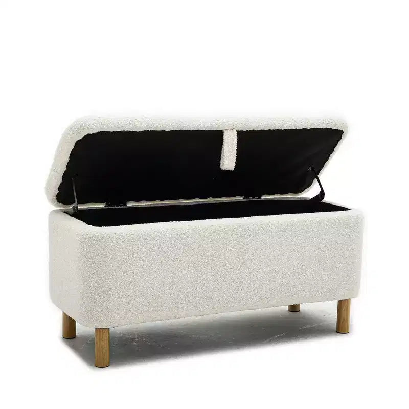 Panca Pouf Contenitore Okak Moderna con Apertura a Tirare, Comoda in Tessuto Bouclé, Pouf Contenitore Imbottito per Camera da Letto, Ingresso