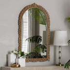 Baxton Studio Caitlin Antique Gold Finished Wood Arch Accent Wall Mirror with Carved Leaf Border