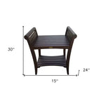 Panca doccia rettangolare in teak HomeRoots con ripiano e maniglie, finitura marrone