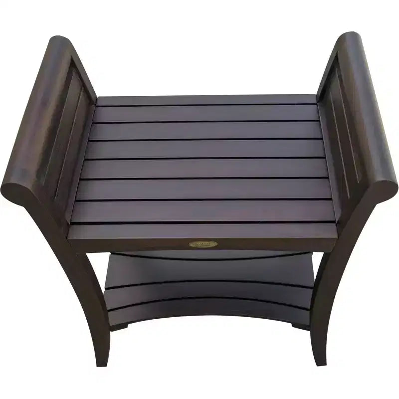 Panca doccia rettangolare in teak HomeRoots con ripiano e maniglie, finitura marrone