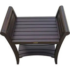 Panca doccia rettangolare in teak HomeRoots con ripiano e maniglie, finitura marrone