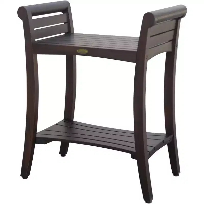 Panca doccia rettangolare in teak HomeRoots con ripiano e maniglie, finitura marrone