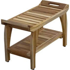 HomeRoots Panca doccia da esterno rettangolare in teak da 29" con maniglie, finitura naturale