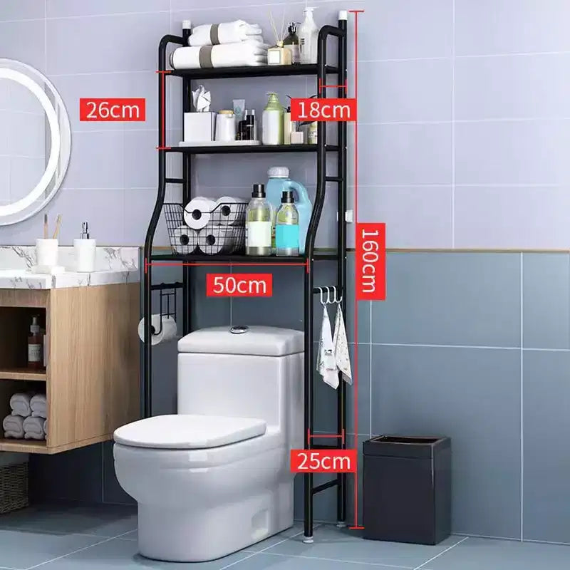 Mobiletto portaoggetti da bagno GustoWave sopra il WC, organizer da bagno in metallo con porta carta igienica e ganci, autoportante senza forare, salvaspazio, bianco