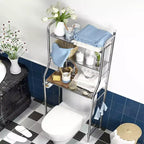 Mobiletto portaoggetti da bagno GustoWave sopra il WC, organizer da bagno in metallo con porta carta igienica e ganci, autoportante senza forare, salvaspazio, bianco