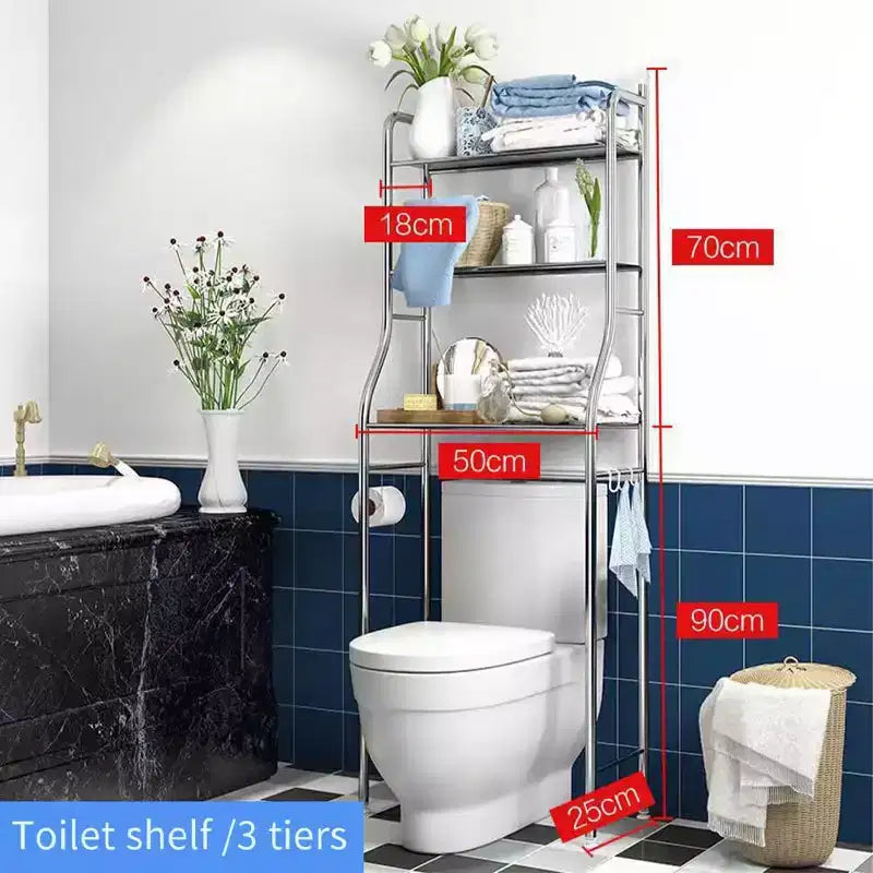 Mobiletto portaoggetti da bagno GustoWave sopra il WC, organizer da bagno in metallo con porta carta igienica e ganci, autoportante senza forare, salvaspazio, bianco