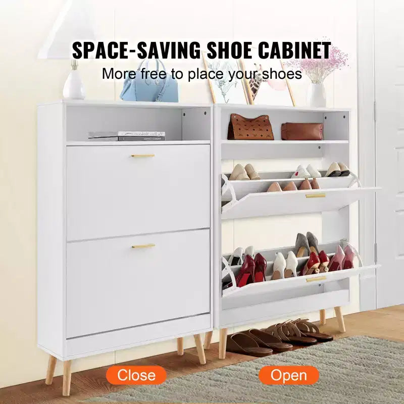 Scarpiera VEVOR con 2 ante a ribalta, Scarpiera per Ingresso, Organizzatore Scarpiera Autoportante con scomparto superiore, Bianco