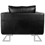 vidaXL Modern Cube Armchair with Chrome Feet, Upholstered with Black Leather - Black