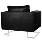 vidaXL Poltrona cubica moderna con piedi cromati, rivestita in pelle nera - Nero
