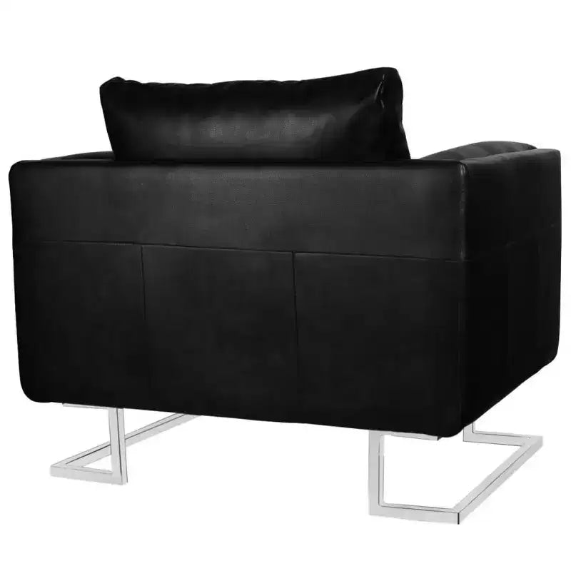 vidaXL Poltrona cubica moderna con piedi cromati, rivestita in pelle nera - Nero