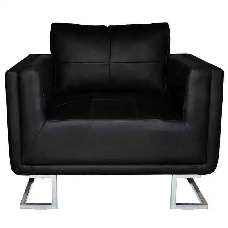 vidaXL Poltrona cubica moderna con piedi cromati, rivestita in pelle nera - Nero