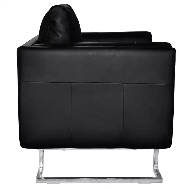 vidaXL Poltrona cubica moderna con piedi cromati, rivestita in pelle nera - Nero