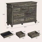 Comò rustico da 47 pollici per camera da letto con 9 cassetti, mobile in legno con maniglie vintage in metallo per camera da letto